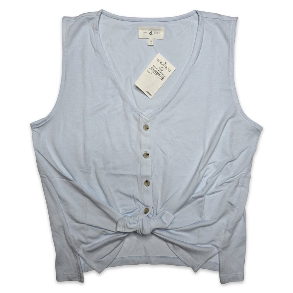 Lou & Grey Light Blue Sleeveless Top Small Front Tie Button Casual NWT